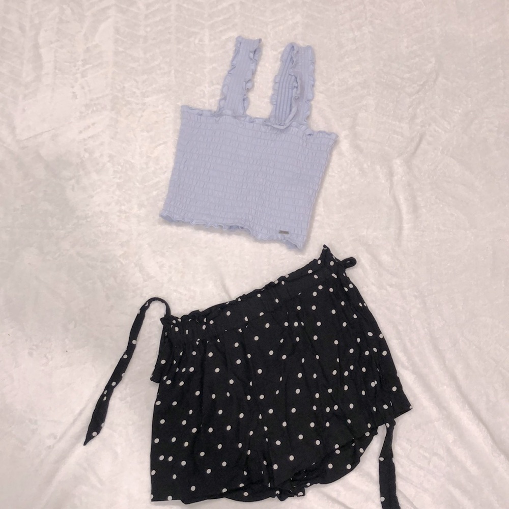 Blue Smocked Crop-Top